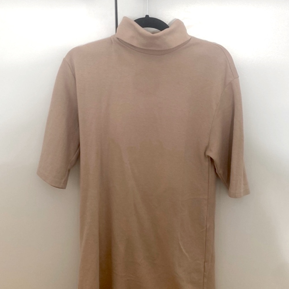 NWOT Zara Beige/ Nude Short Sleeve Turtleneck Mini Dress Size Medium - Picture 5 of 7